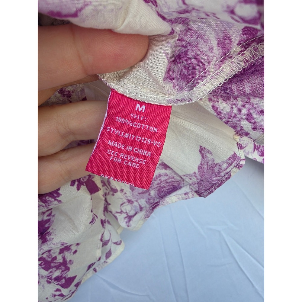 Flying Tomato Purple Floral Off The Shoulder Smocked Peplum Blouse Cotton Medium - Picture 8 of 12